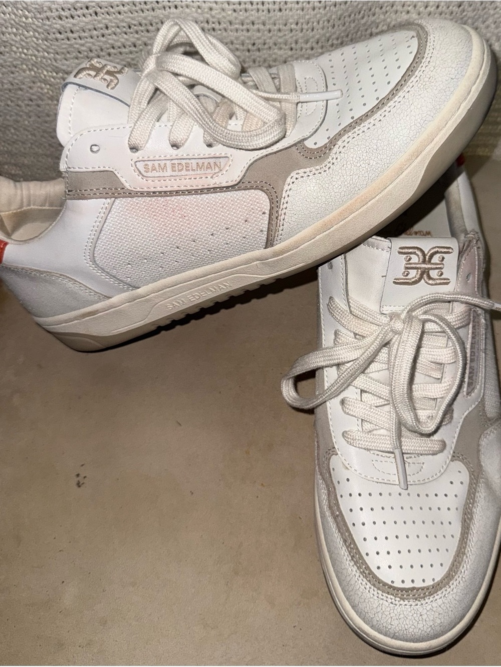 Sam Edelman White and Taupe Leather Men’s Sneakers